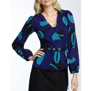 TRINA TURK Parisienne Blue Silk Wrap Blouse